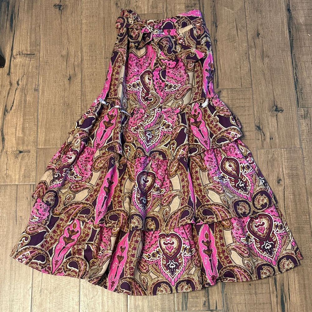 A Loves A (Dillard’s) Paisley linen tiered ruffle Maxi Skirt XS - Picture 2 of 6